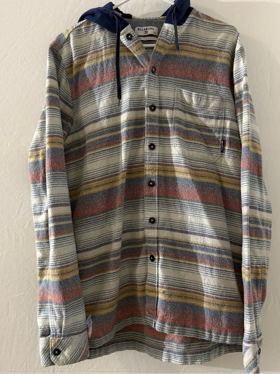 Billabong Other - Billabong Baja Hooded Flannel Shirt Striped Core Fit Stretch Men’s L Preppy Surf